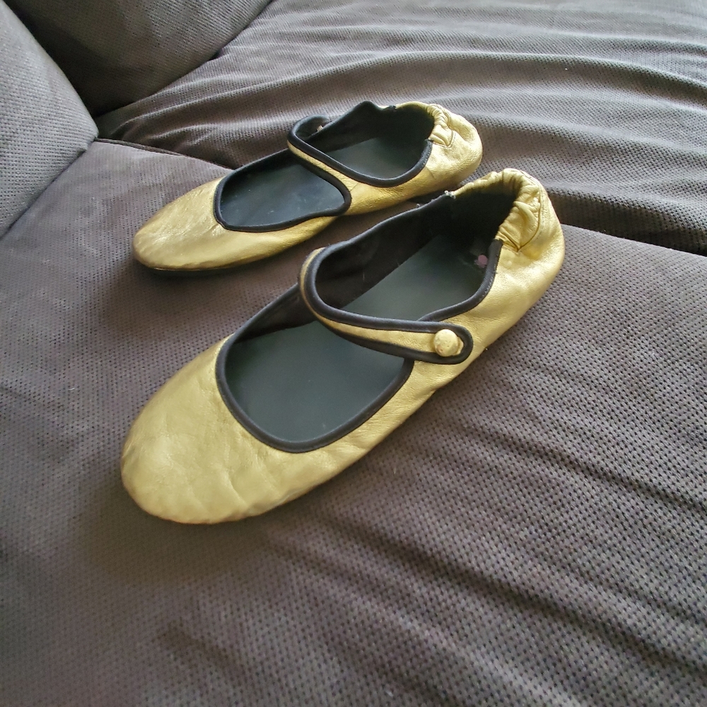 💗 Penny loves Kenny gold lame flats metallic US 10 - Picture 3 of 9